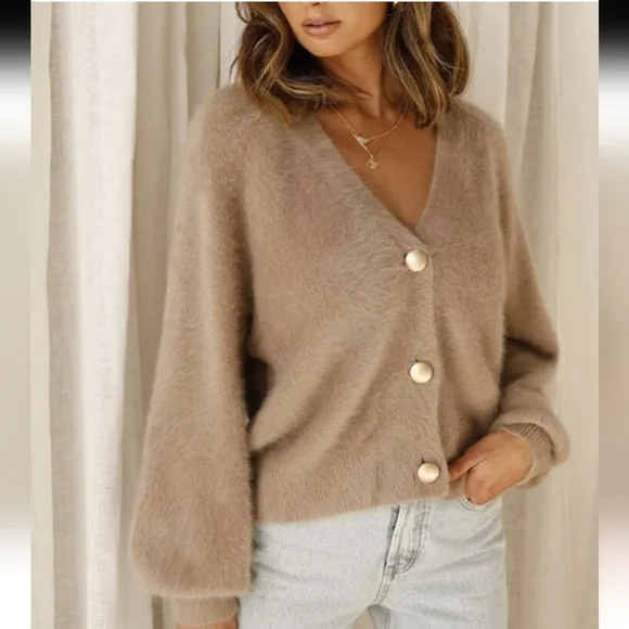 Princess Polly Merlo Sweater Cardigan Tan XS/S - Picture 3 of 8